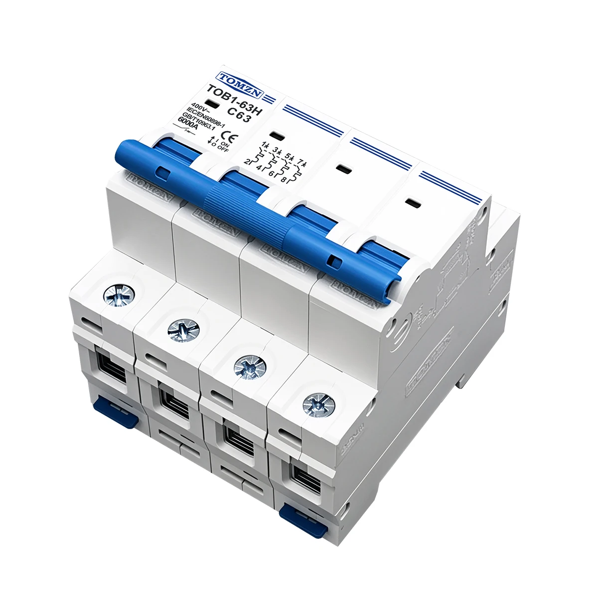 TOMZN 4P AC MCB TOB1-63H C type 230/400V~ 50/60Hz Mini Circuit Breaker 3A 6A 10A 16A 20A 25A 32A 40A 50A 63A