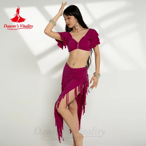 Imagen 2 del producto Conjunto de traje de danza del vientre para mujer, Top Sexy + falda individual de tambor sexy, ropa de danza del vientre Oriental, traje de danza del vientre, 2 uds.