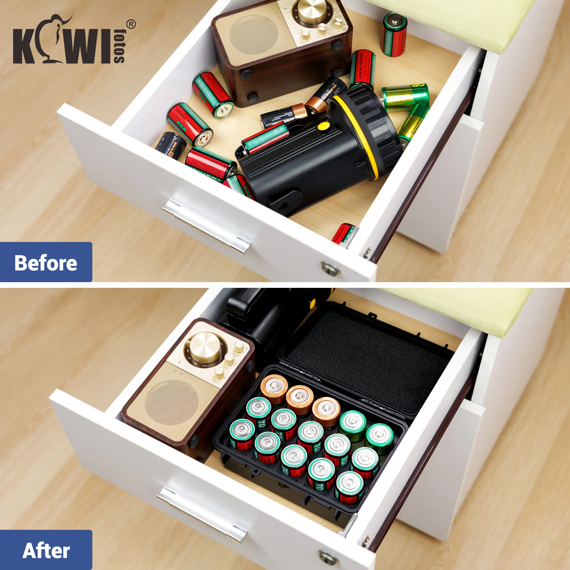 Organizador de batería tipo D de 15 ranuras, estuche de almacenamiento resistente al agua IP67, soporte para baterías alcalinas de celda LR20/D/AM1 para exteriores