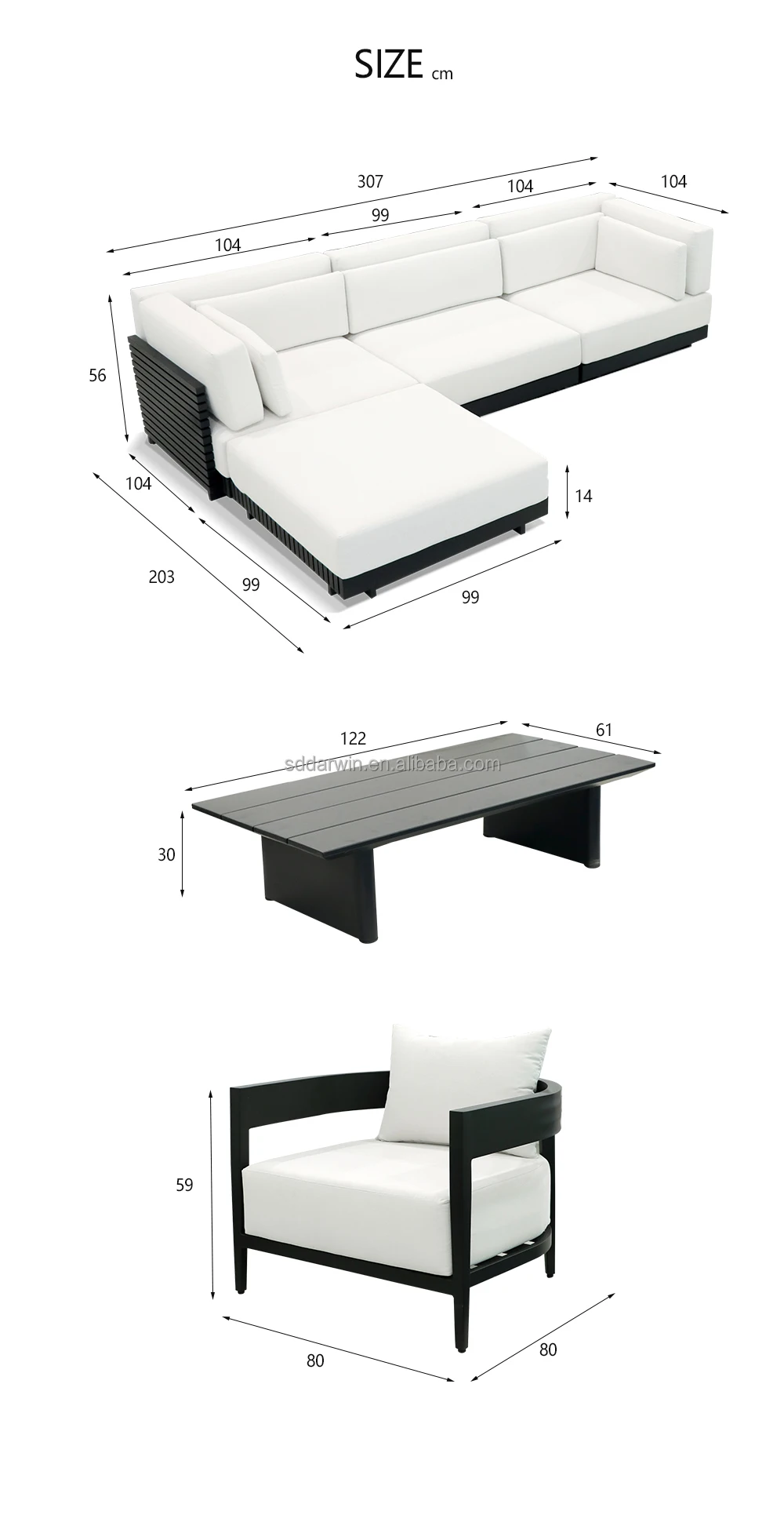 Garden Sofas Lounge With Waterproof Cushion Outdoor Aluminum Patio Corner Sectional Couch Project Hotel Sofa Set