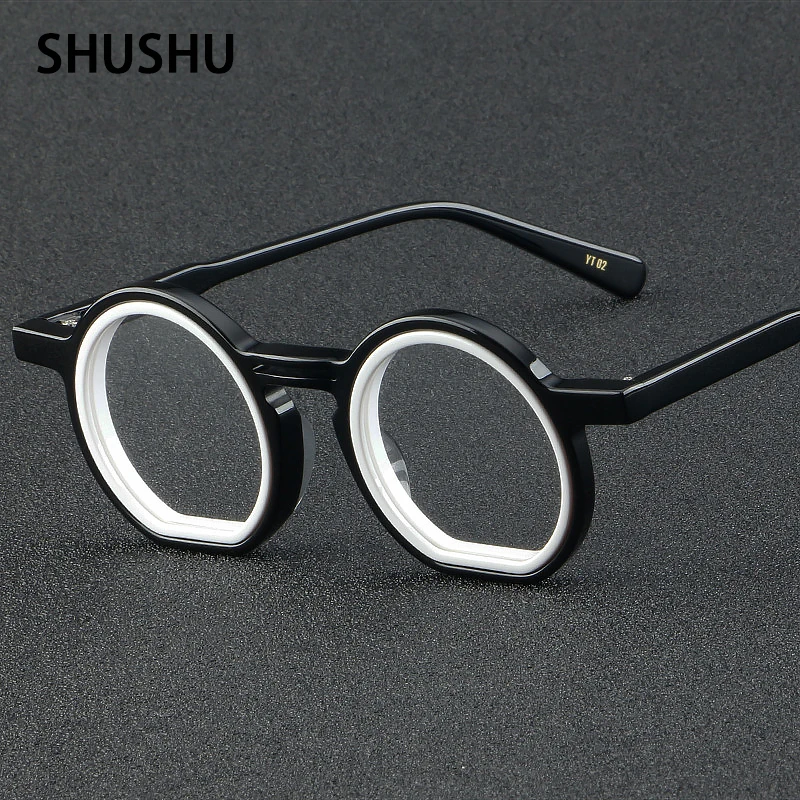 Fashion Irregular Round Smiley Face Plate Glasses Retro Double Frame Literary Spectacle Frame Brand Designer Prescription Mirror