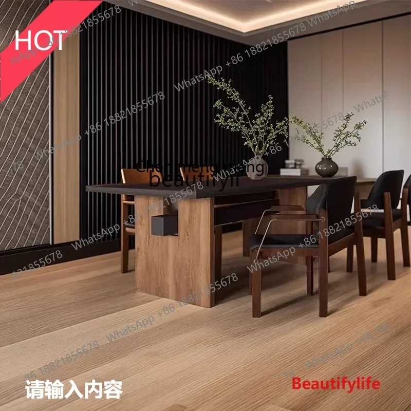 cn8350 ss Medieval style all-solid wood dining table household rectangular large long desk designer log desk