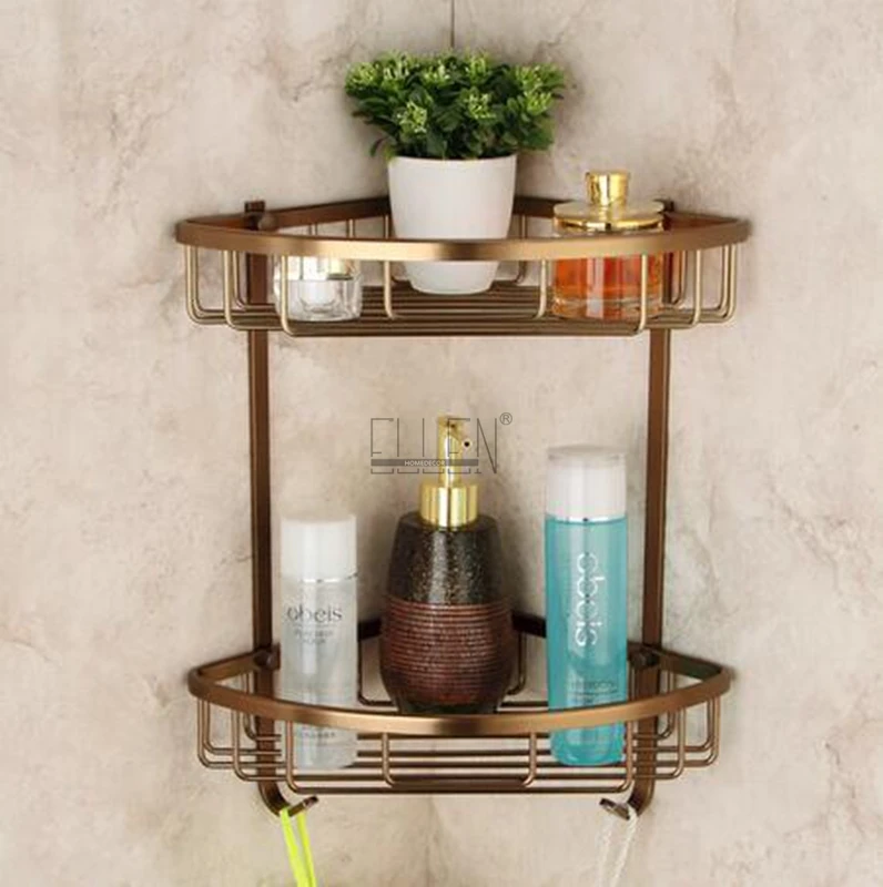 Vidric Bath Corner Shelf Antique Bronze Bathroom Shower Shelf Shampoo Holder Shelves  Storage Shelf Rack Bathroom Basket Holder