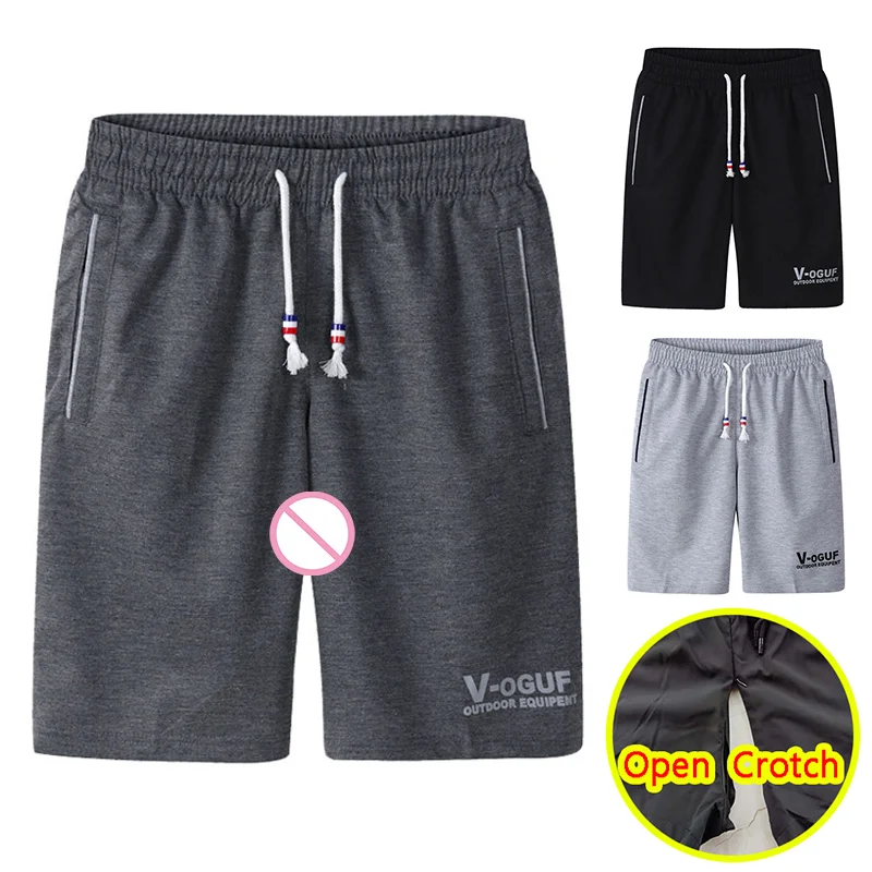 Man Open Crotch Casual Pants Short Crotchless Trousers with Hidden Zipper Loose Summer Mini Shorts Couple Outdoor Sport Costume