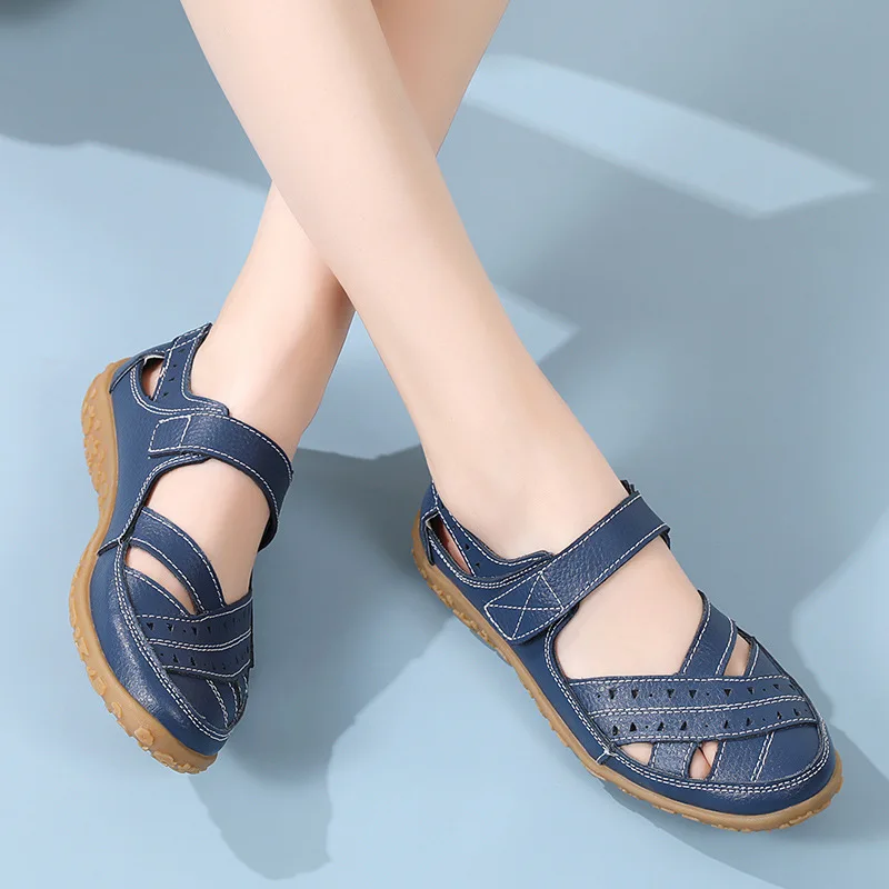 2024 letnie duże rozmiary dorywczo wydrążone antypoślizgowe oddychające buty sandały z prawdziwej skóry dla kobiet Chaussure Femme Zapatos Mujer