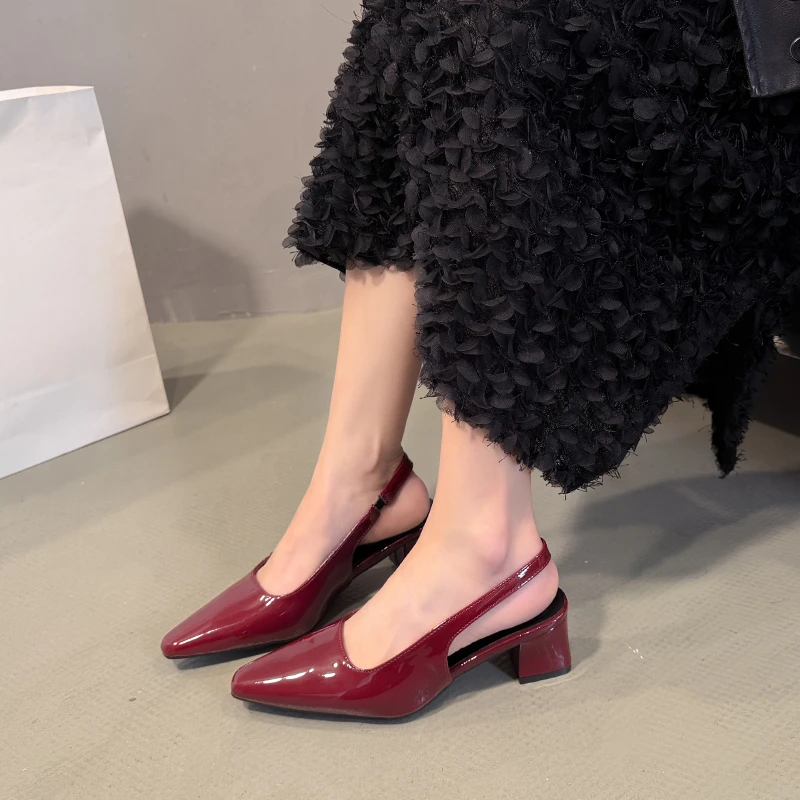 

Женские черные туфли-лодочки с острым носком на толстом каблуке, модель 2026 года, европейский стиль