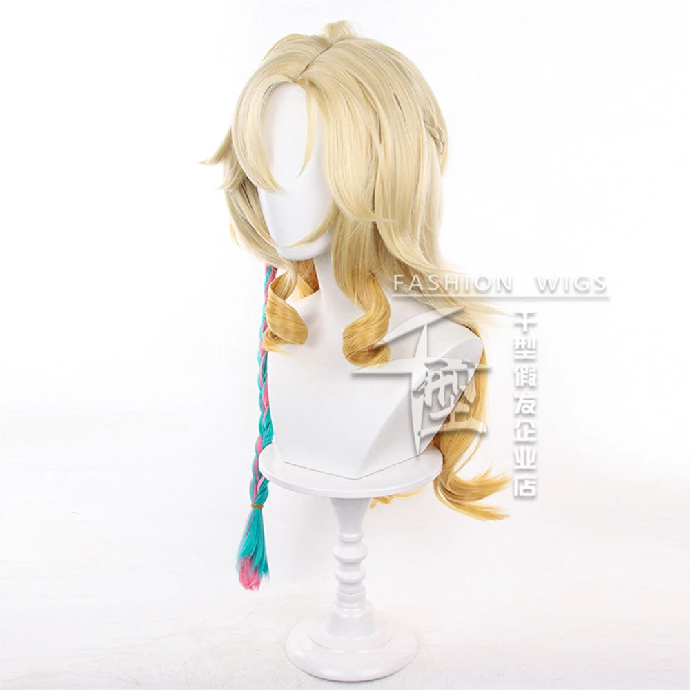 Xilonen Pruik Vrouwen 70 cm Lange Goudgeel Roze Blauw Vlecht Hittebestendige Synthetisch Haar Natlan Xilonen Halloween Cosplay Pruiken +