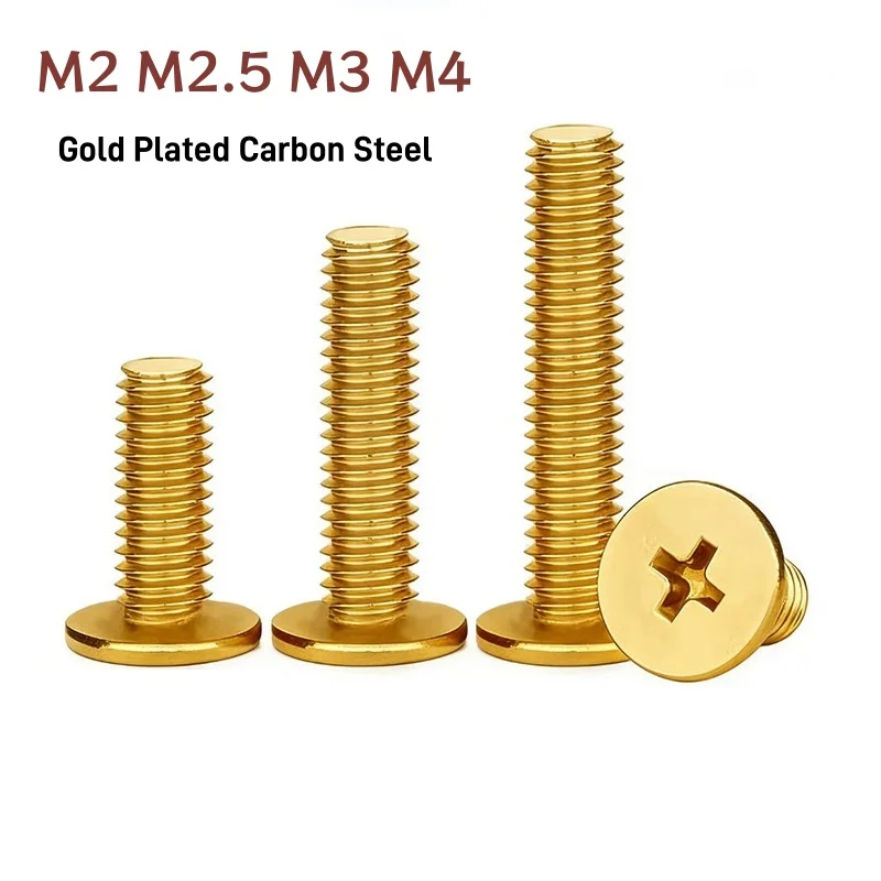 

M2 M2.5 M3 M4 Cross Phillips Ultra Thin Flat Wafer Head Screws Machine Bolt CM Gold Plated Carbon Steel Metric Threaded BoltS