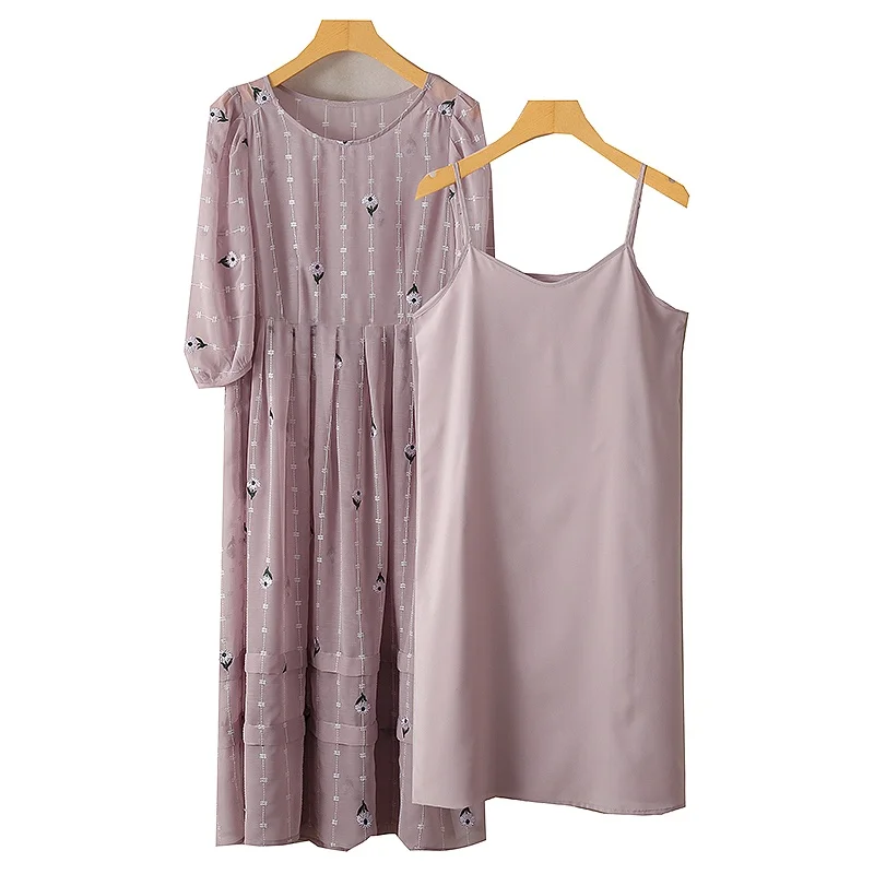 

XKing Летний комплект 2026: Новое женское платье с вышивкой и топ на бретельках, элегантный модный комплект из полиэстера высокого качества