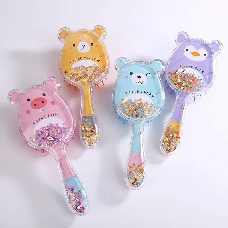 Cute Cartoon Bear Shape Sequins Air Cushion Massage Comb Anti-knot Combs for Baby Kids Comb for Curly Hair