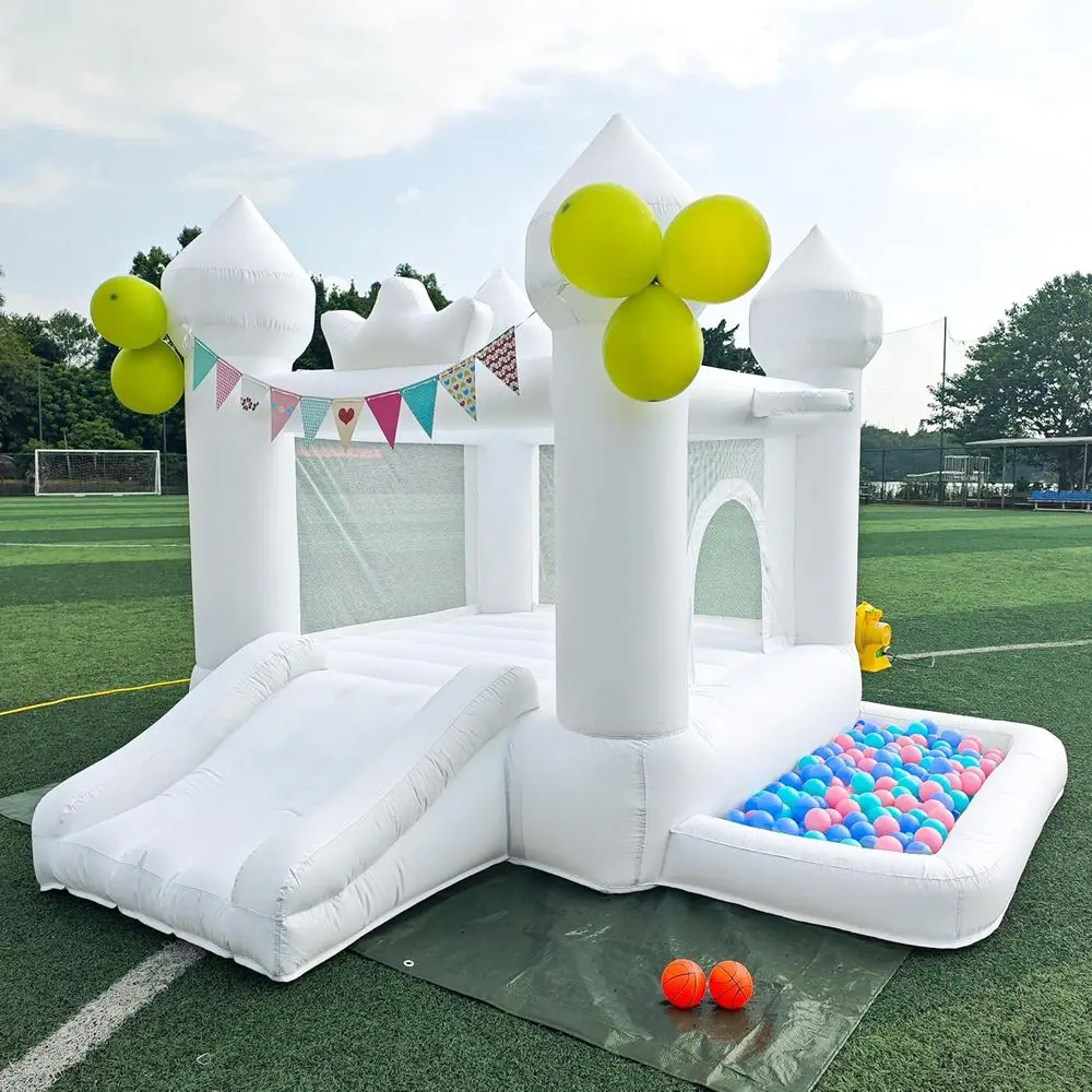 

9FT White Bounce House,Iatable Toddler Bouncy House for 3-6 Age Kids Party Gift with Blower White Jumper Bouncy Castle Wedding D
