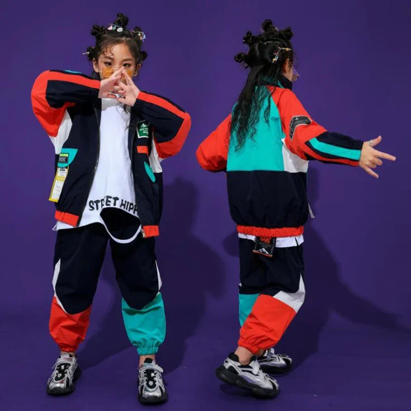 

Kid Fashion Cool Hip Hop Clothing Top Pullover Pocket Running Casual Pants for Girls Boys Jazz Dance Costume Clothes