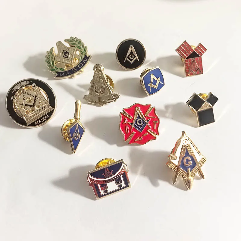 10pcs Compass Lapel Pin Craft Badge Masonic Free Masons Fellows Gift Wreath Firefighter Apron Master Square Metal Enamel Brooch