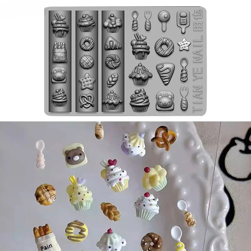 

3D Silicone Nail Art Mold Cake Ice Cream Snack Pattern Design Nail Decor Transparent Manicure Template
