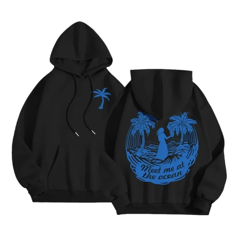 الخريف الكتف الأكمام المألوف المطبوعة هوديي المرأة الخريف جديد طويل الأكمام الشاطئ سترة رياضية الملابس النسائية