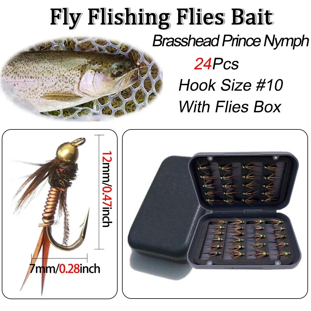 

24Pcs/Box Fast Sinking Wire Tungsten Bead Head Dry Flies Nymph Fishing Fake Lure Fishing for Trout/Bass Fishing Lures Bait