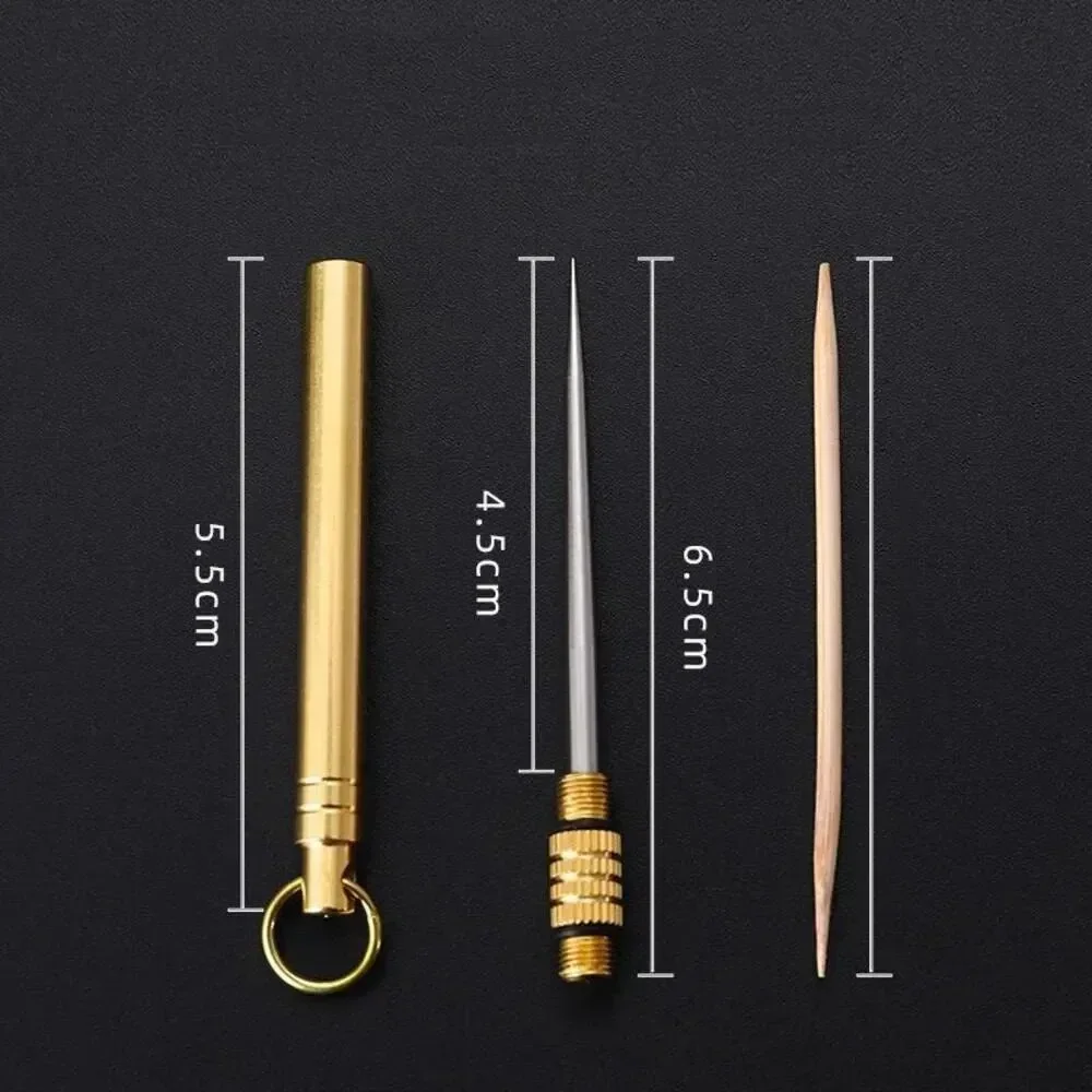 Multifunctional Titanium Brass Toothpick Portable Bottle Fruit Fork Camping Tool Stronger Dental Floss