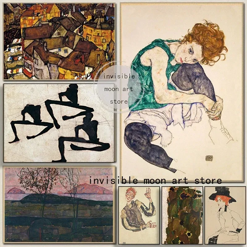 Expressionist Painter Egon Schiele Artworks Yellow City human Body Art Poster Canvas Painting Wall Print Picture Room Home Decor