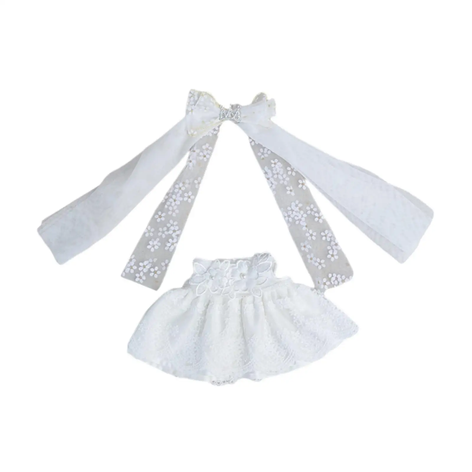 2 Pieces Dolls Wedding Dress and Bridal Veil Costume Accs Miniature Clothes Casual Outfits for 38cm Dolls New Year Gifts