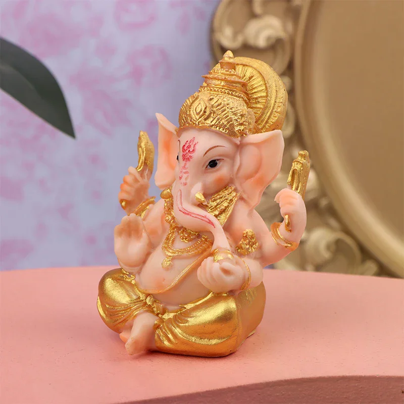 Bar Counter Cashier Desktop DIY Decoration Gold Lord Ganesha Statue Elephant Sculptures Ganesh Figurines