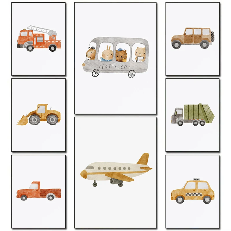 Classic Simplicity Cartoon Cars Art Posters Jeep Tractor Canvas Painting Children's Room Wall Art Pictures Home Aesthetic Dec