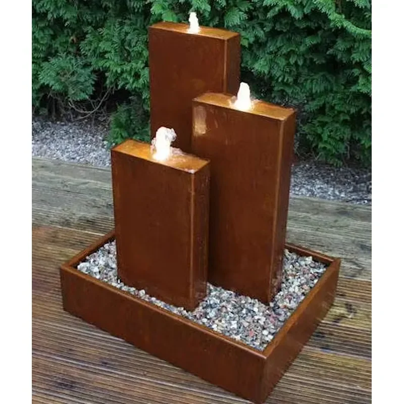 Backyard Decoration Water Feature Outdoor Fountain Wall Waterfall Custom Corten Steel Water Feature Wholesale