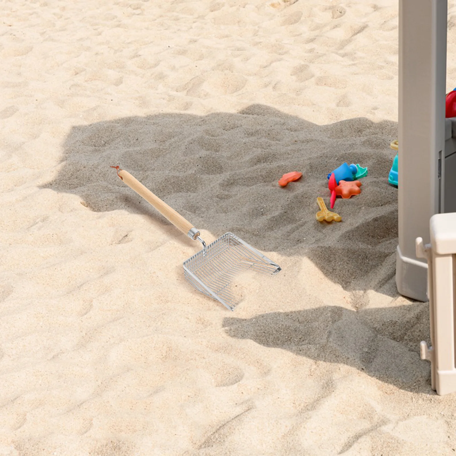 مجرفة منخل الرمل من الفولاذ المقاوم للصدأ، فلتر شبكي ممتد، غربال رمل الشاطئ للأطفال، أداة جمع قذيفة معدنية متينة #4