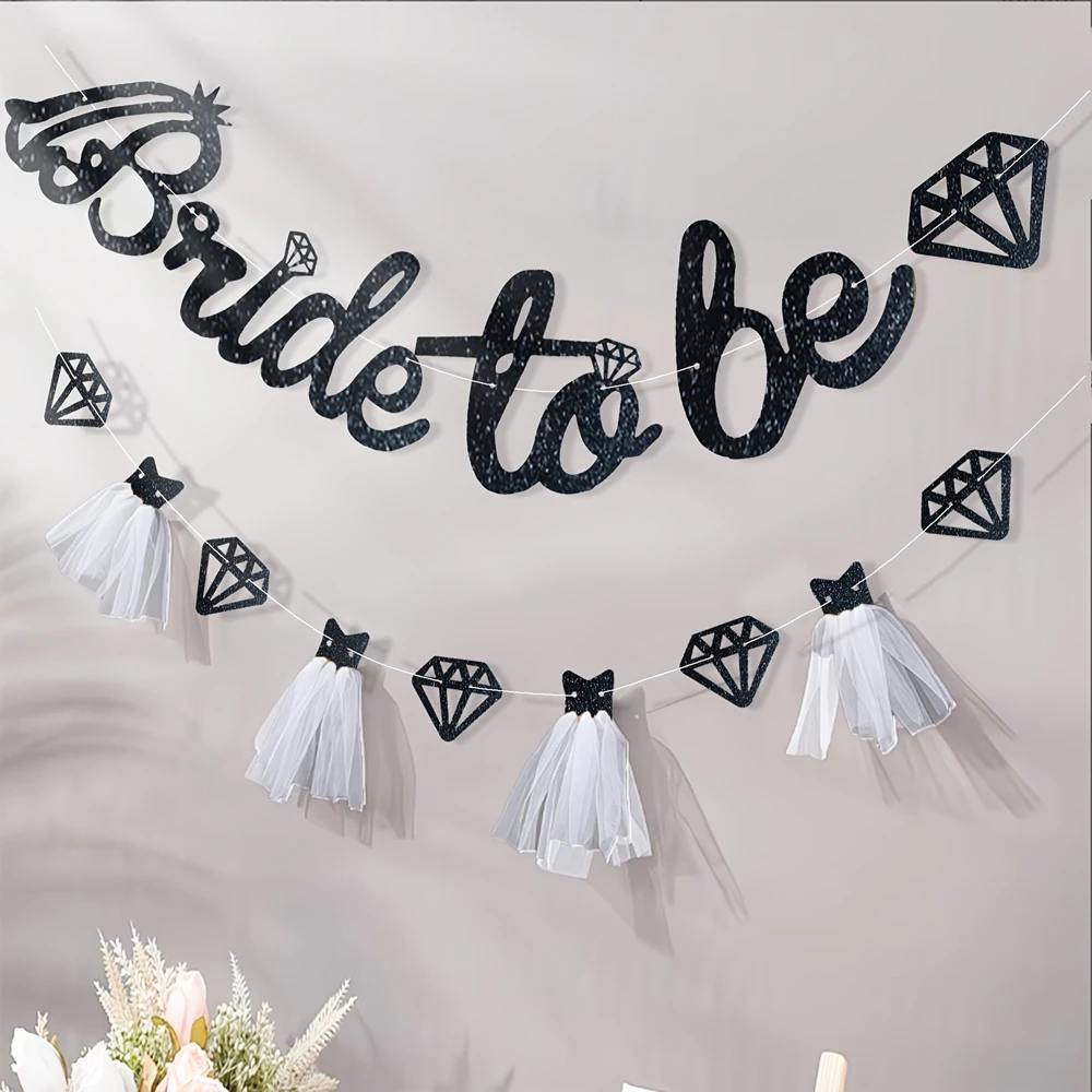 1 Set Glitzer-Banner „Bride To Be“ mit Tüllkleid und Diamantausschnitten, Papierbanner für Brautparty, Junggesellinnenabschied, Hochzeitsdekoration – Detail 5