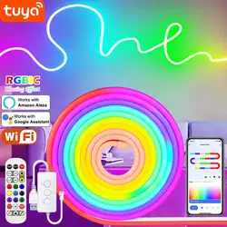 TUYA 5V Neon Rope Light Neon LED Strip Lights 1M/2M/3M 84LEDs/M with Music Sync RGBIC Dreamcolor Chasing Strip Tape Lighting