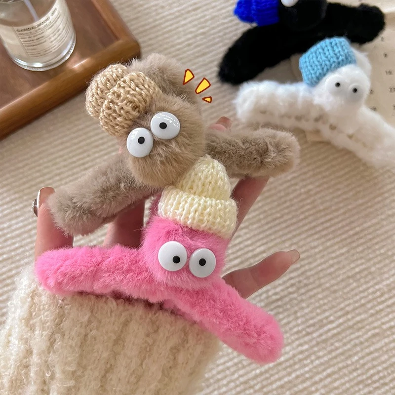 

NEW 12CM Large Plush Hair Claw Cute Cartoon Big Eyed Coal Ball Claw Clips Winter Hair Clips Hair Accessories for Women Girls