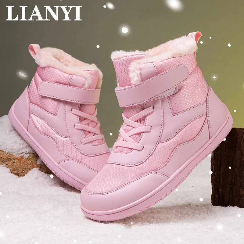 

LIANYI Girls' Snow Boots Winter Thickened Outdoor Non-slip Warm fleece Lining Waterproof High-top Children's Walking Shoes