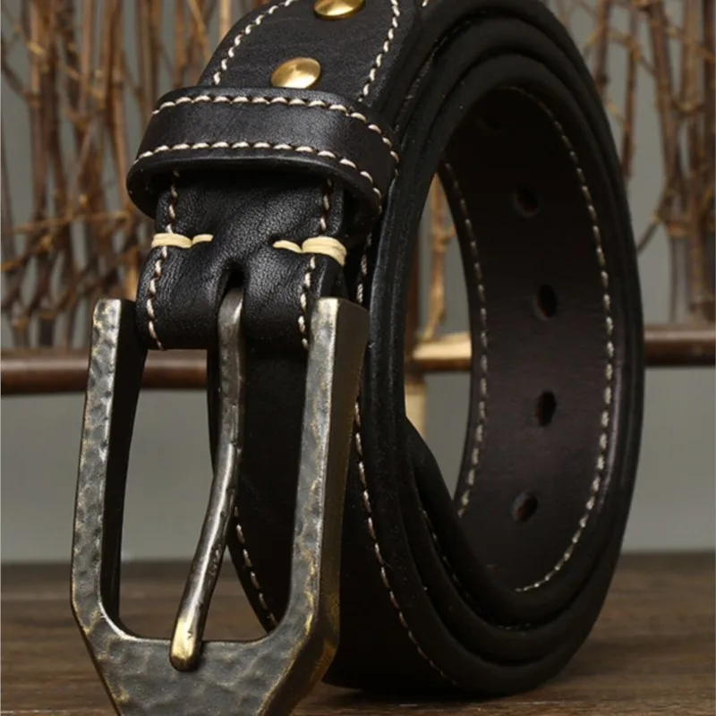 Washed thickened shrunken and coarse-textured belt for men leather top layer cowskin tree grain