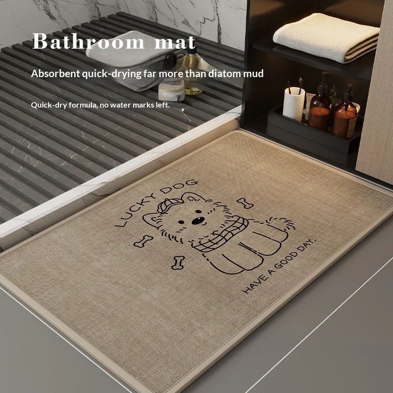 Bathroom Mat Water Absorbent Dirt Resistant Easy Care Anti-Slip Linen Woven Print Foot Pad Non-Slip Kitchen Rug