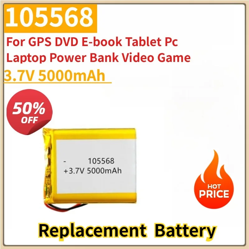 

New 105568 3.7V 5000mAh Polymer Lithium LiPo Battery for GPS DVD E-book Tablet Pc Laptop Power Bank Video Game