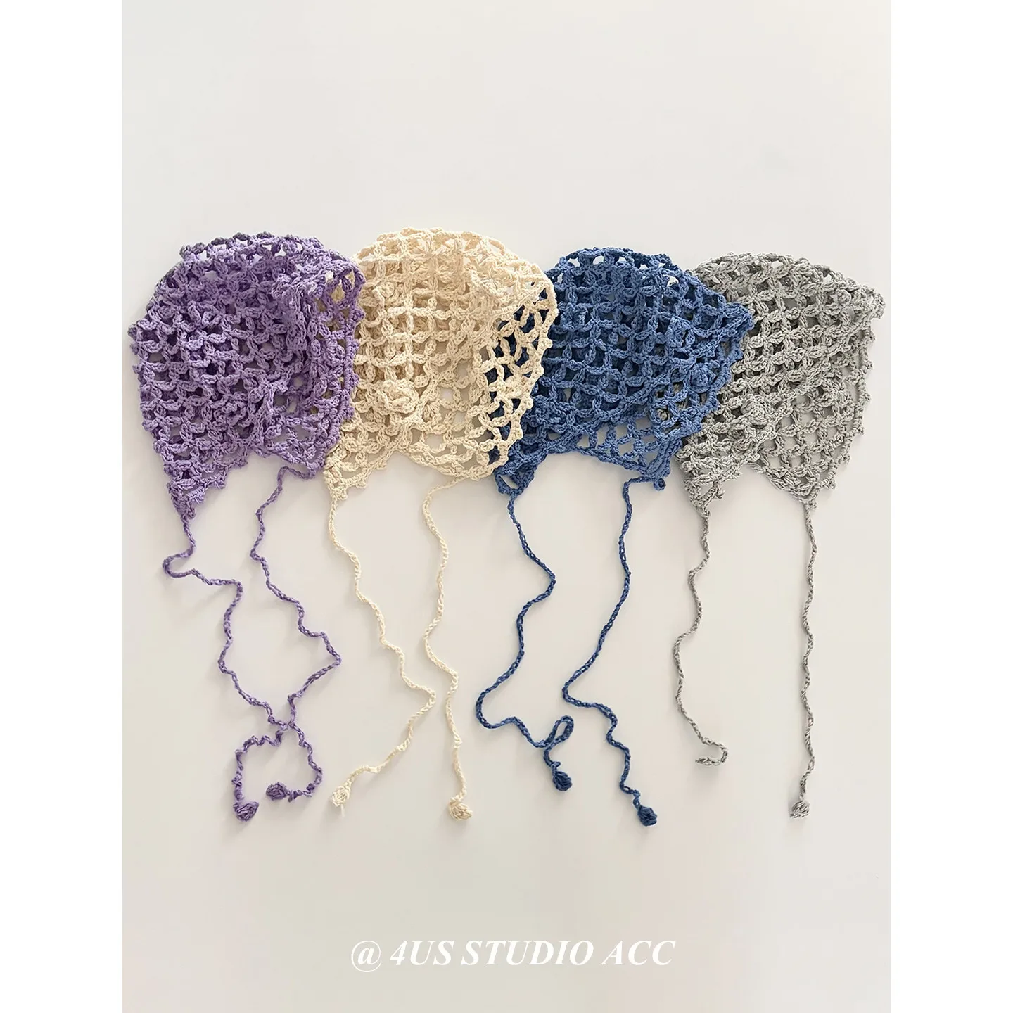 Handmade Crochet Hollow Beanie Hat For Women Spring New Niche Tassel Tie Breathable Knit Mesh Cap Face Slimming Knitted Hat