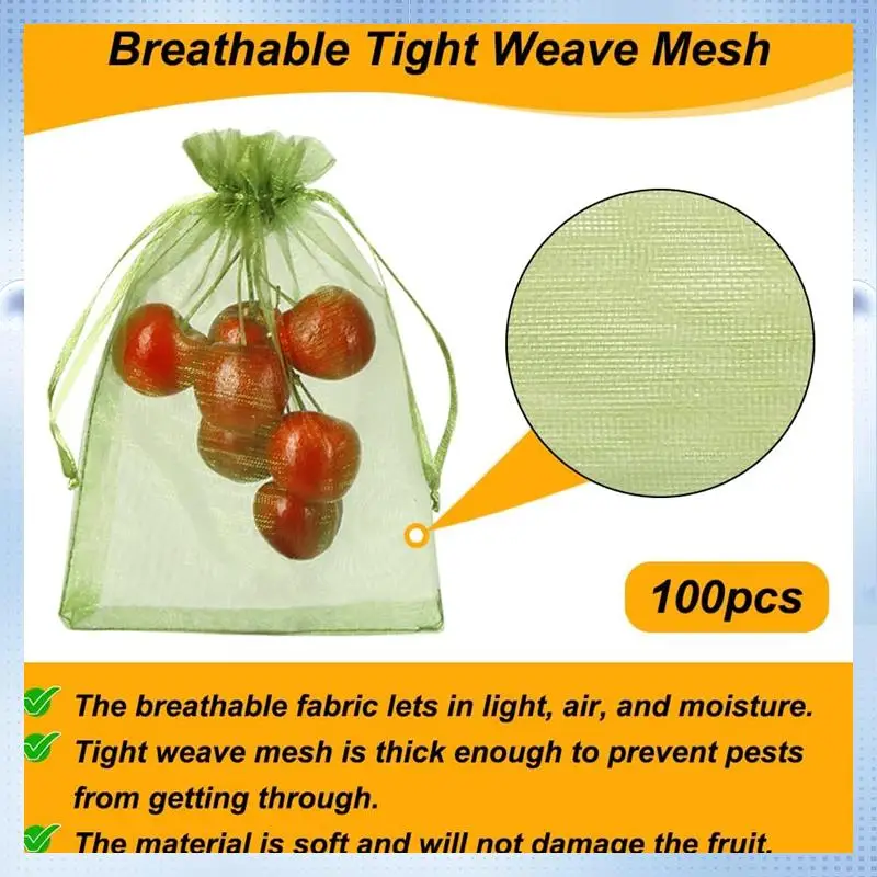 

AD-100PCS Fruit Protection Bags, 8X12 Inch Green Fruit Netting Bags Set Kit Fruit Cover Pest Barrier