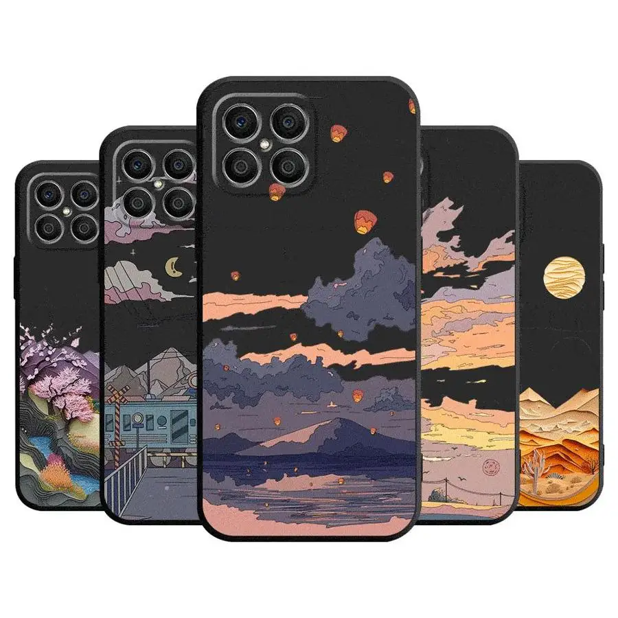 Summer Sky Suspension Case For Honor X8a X8 90 X9a 8X 70 X9 X6 Magic5 Pro P40 Pro Black Soft Phone Funda