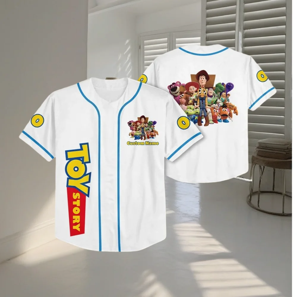 2025 ديزني وودي البيسبول جيرسي الرجال النساء قمصان البيسبول عادية قصة لعبة الصيف قصيرة الأكمام الاطفال زي بيسبول القمم
