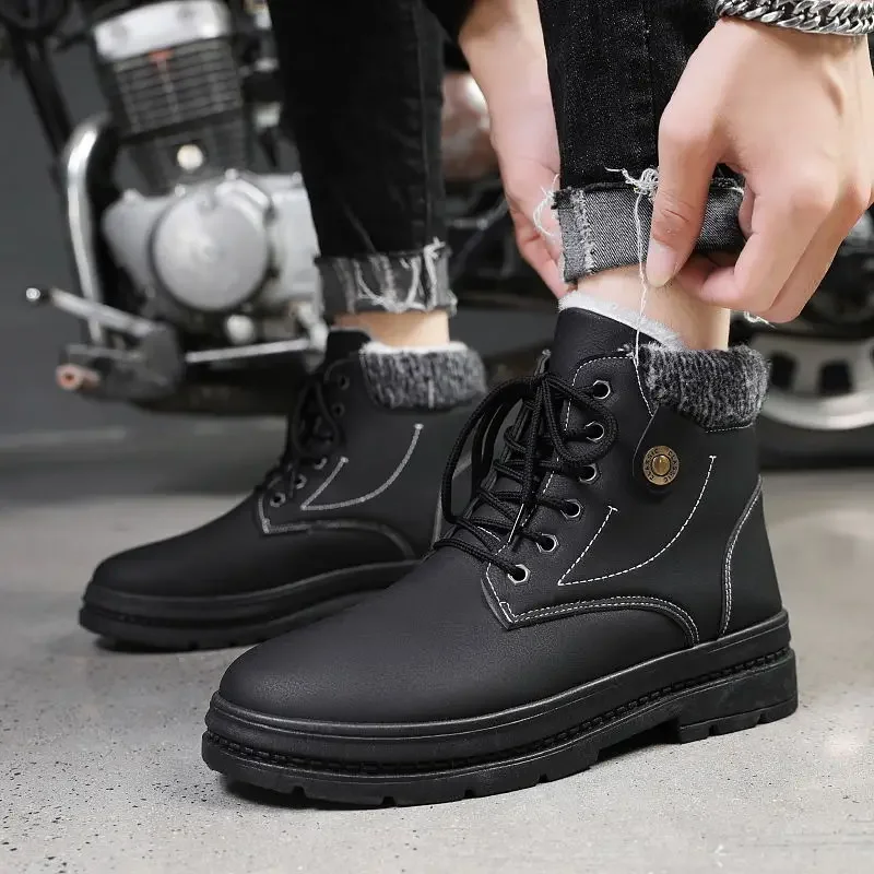 Winter Cotton-Padded Shoes  Fleece-Lined Men's Snow Boots Men's Casual High-Top Thick Warmth Retention Material Ankle Boots