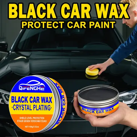 Black Car Wax with Sponge - Crystal Plating, Waterproof & Hydrophobic Coating for Enhanced Shine & Protection, Easy-to-Use for D