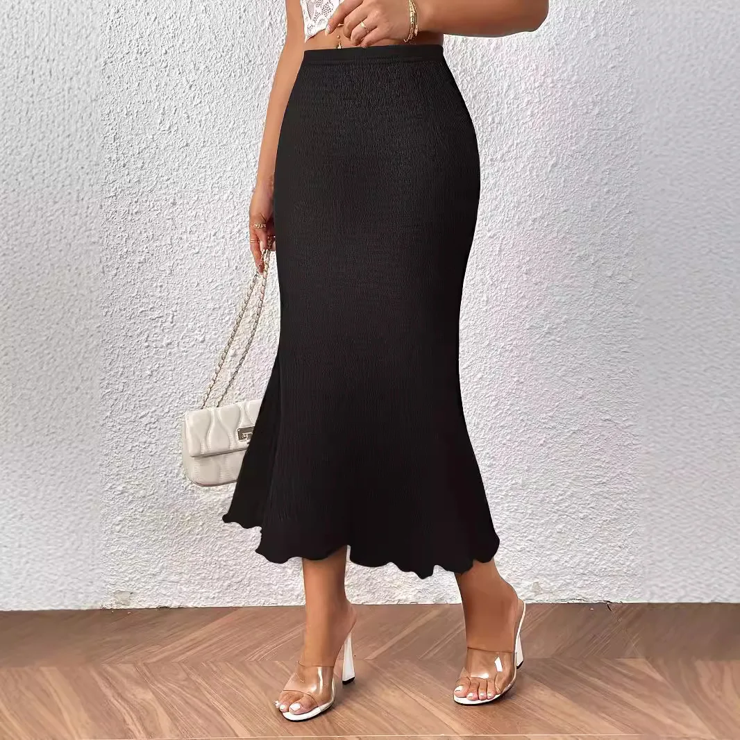 Women High Waist Midi Skirt Solid Color New Fashion Jacquard Stretch Wrap Hip Fishtail Skirt Skirt Y2k Vintage Office Long Skirt