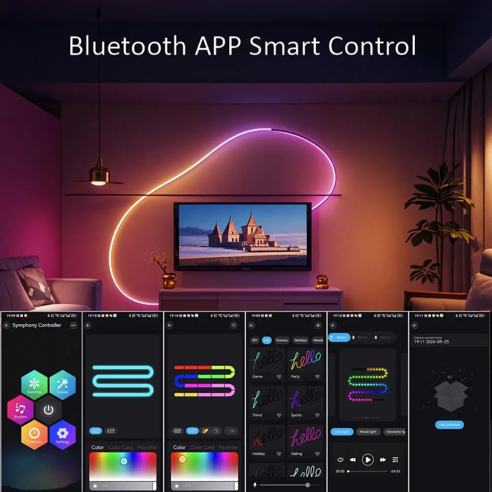 Strisce luminose al neon a LED colorate APP Bluetooth telecomando 5V USB LED luce fai da te impermeabile per esterni/interni