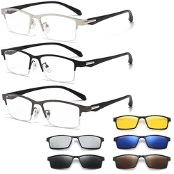 2347 TR Legs 6 IN 1 Three Color Frame Magnetic Sunglasses 5 Clips On Glasses Metallic Rectangle Optic Myopia Frame