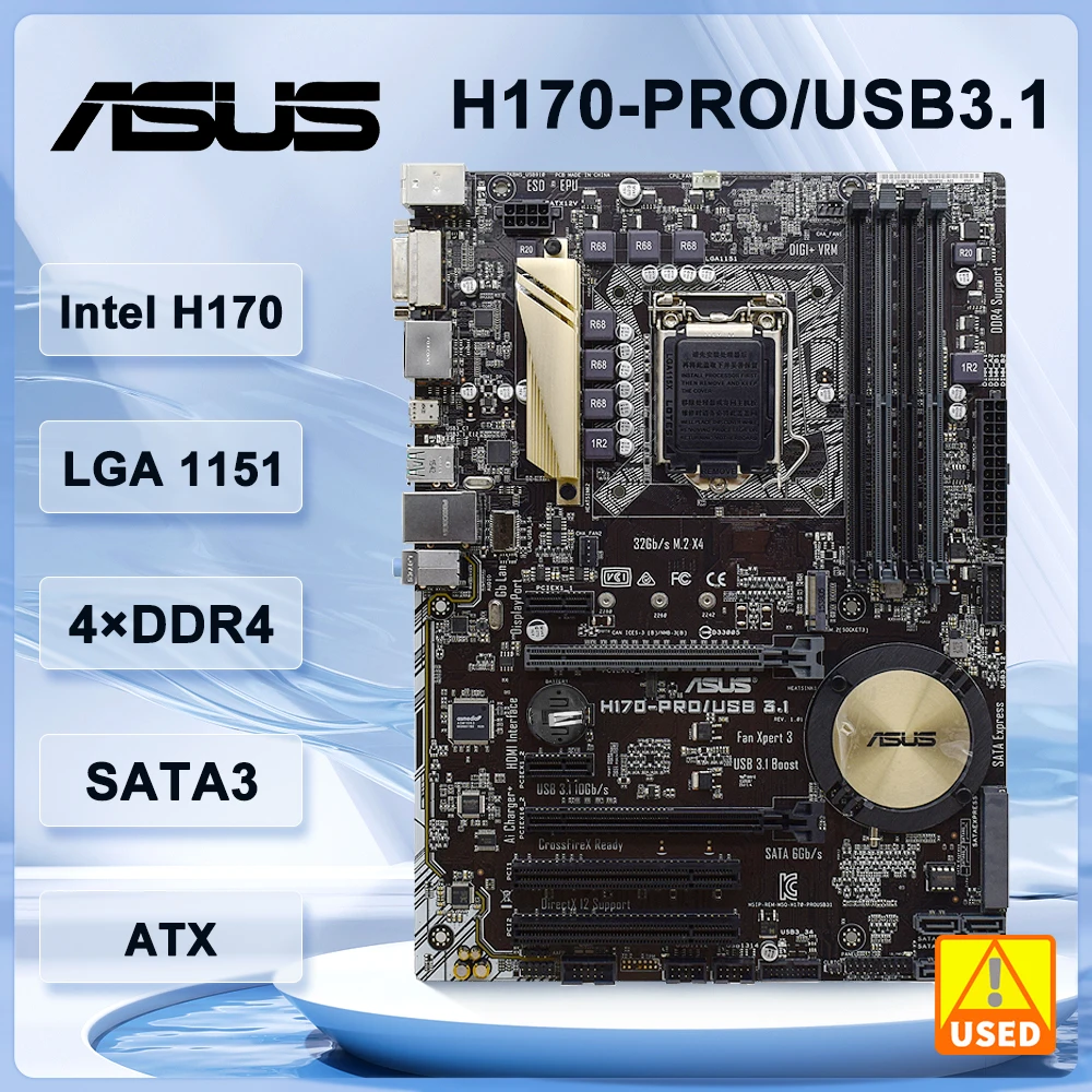 

ASUS H170-PRO/USB3.1 Motherboard Intel H170 LGA 1151 DDR4 64GB support i3-6100 i5-6400 i5-6600 i5-7600 i7-6700T CPU M.2 ATX