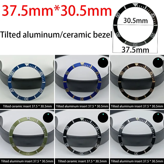 Przechylona wkładka ramy ceramicznej/aluminiowej 37,5 * 30,5 mm wymień akcesoria do zegarków części obudowa zegarka wymień akcesoria pierścień zegarka