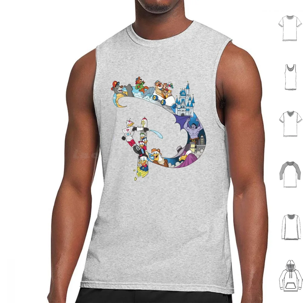 Camisetas sin mangas de la tarde con estampado de algodón Tailspin Rescue Rangers Gargoyles Goliath Darkwing Launchpad tarde Gizmoduck Scrooge