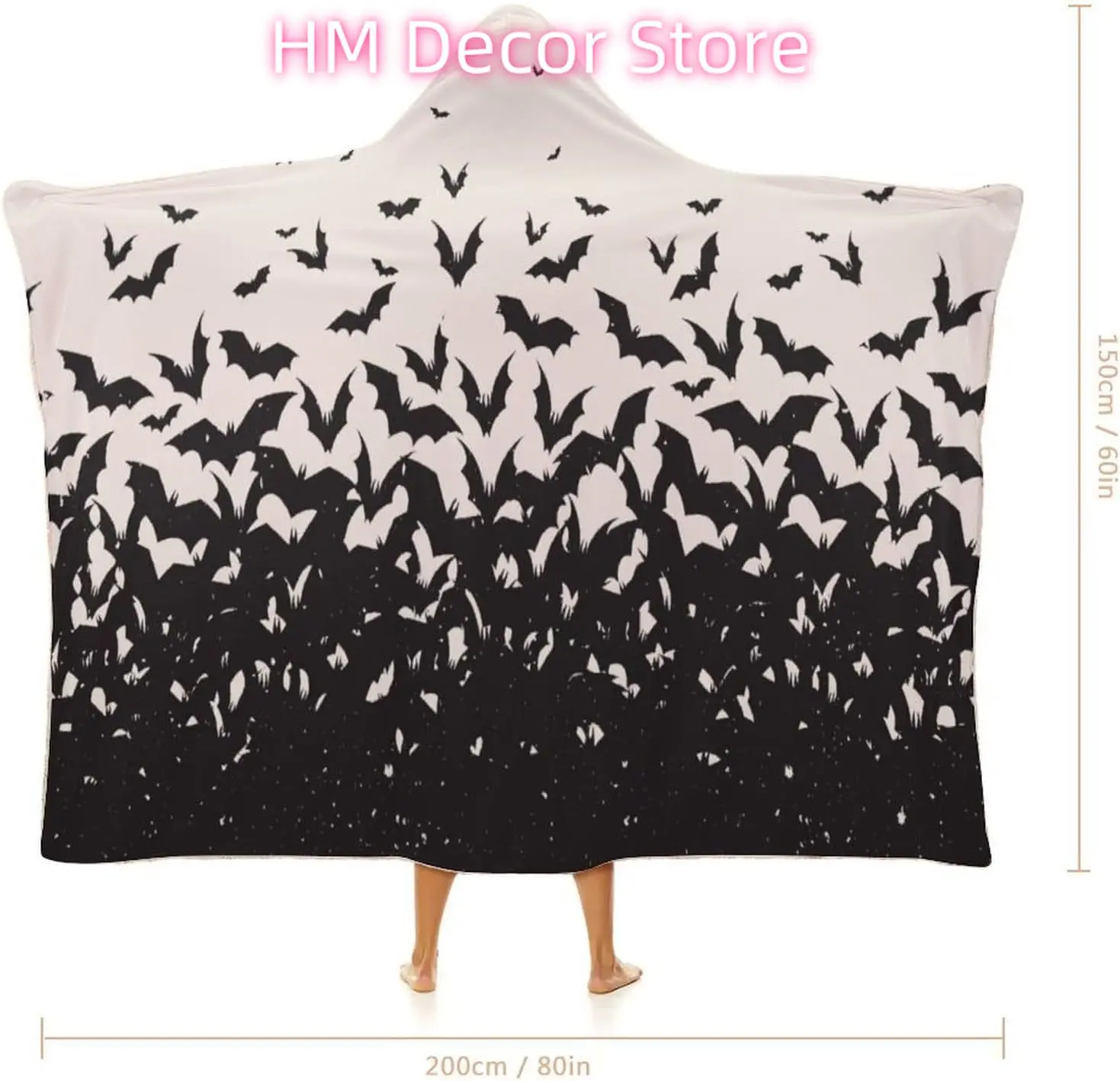 Bat Pattern Wearable Blanket, Halloween Themed Bat Blanket Hoodie, Gothic Decor Gift for Mom Women Wife Girlfriend