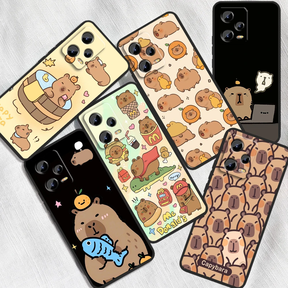 

Cute C-Capybaras Cartoon Animal For Xiaomi Redmi Note 13 12R 12 12S Turbo 11 11T 11S 10 10S Pro Plus 5G Black Funda Phone Case