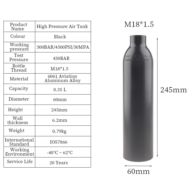 Imagem -04 - Hpa Air Tank Co2 Recarga para o Aquário Acessórios de Mergulho Paintball 022 03 035 Cilindro de Gás 045l 300bar 4500psi 30mpa
