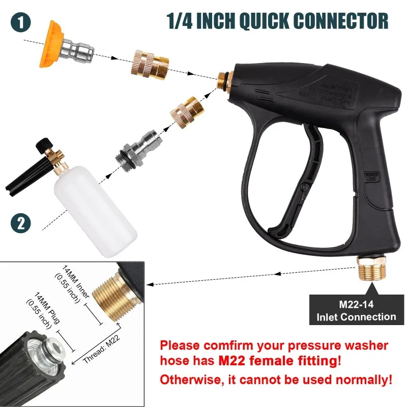 

BAAG-Stainless Steel Nozzle, High-Pressure Car Wash Water Gun, Copper Valve Core, PA Foam Pot- Multi-Function Design